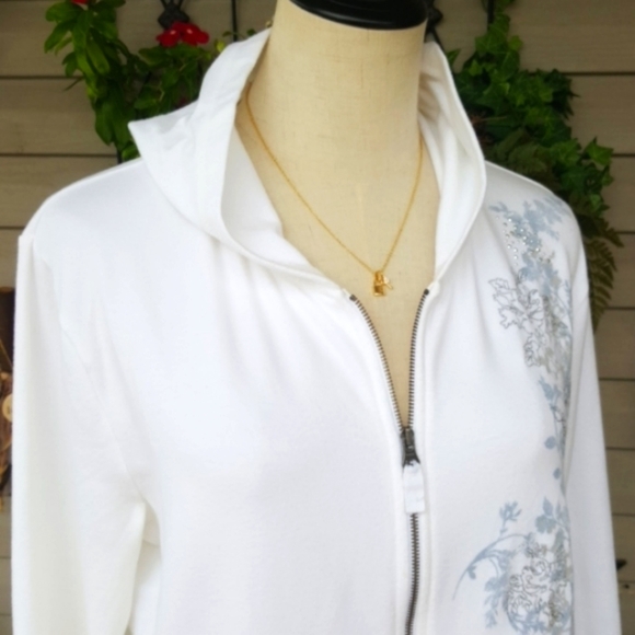 SONOMA ♡ White|Blue|Gray Embroidered|Embellished L|S Hoodie Jacket w/Pockets LP - Picture 14 of 16
